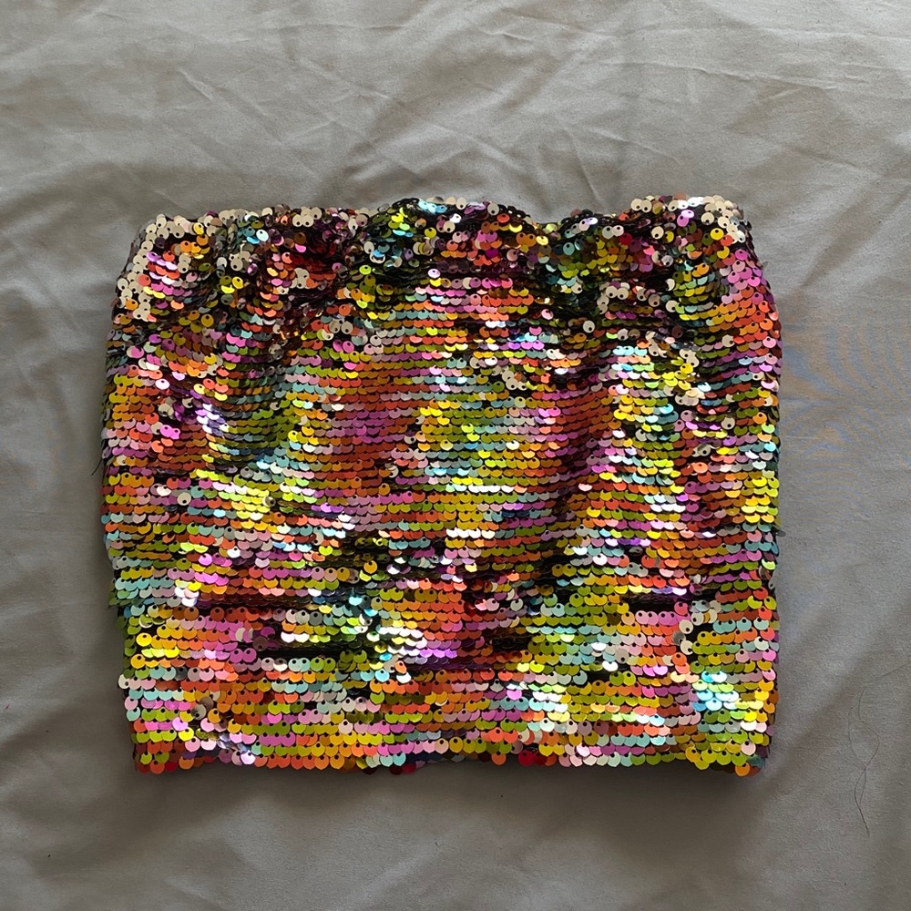 Rainbow Multicolor Sequin Crop Top - REVOLVE